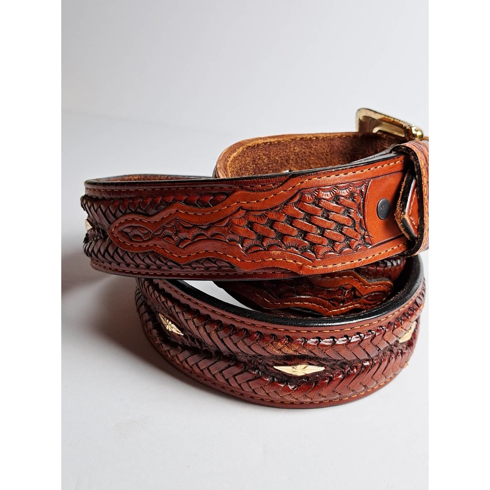 MNR Genuine Leather Tooled Belt Nocona Buckle Sz 40 Western Rodeo Rancher Nice!